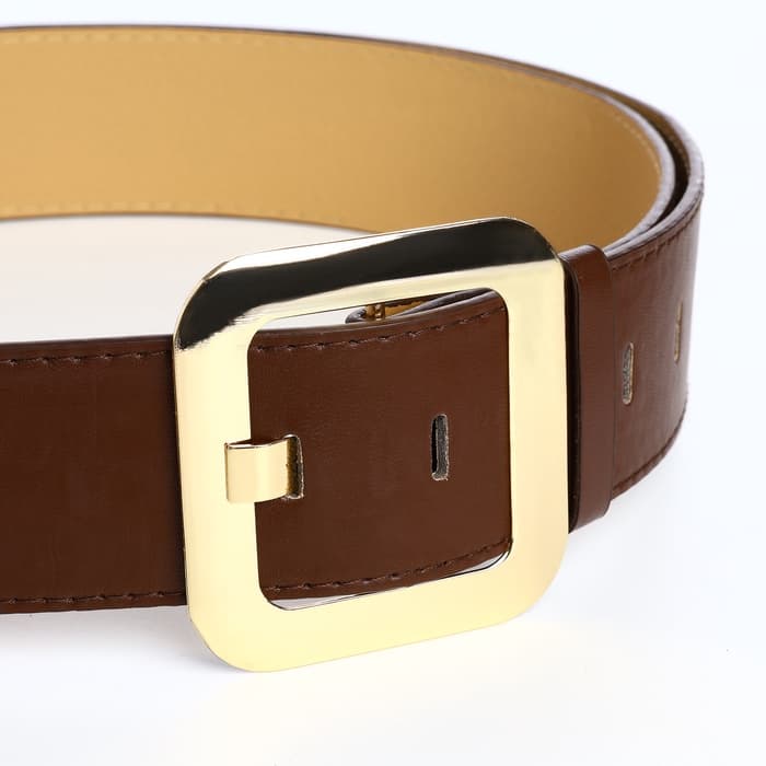 Ремень женский, 110×4.8 см, квадратная пряжка, золотистая, коричневый