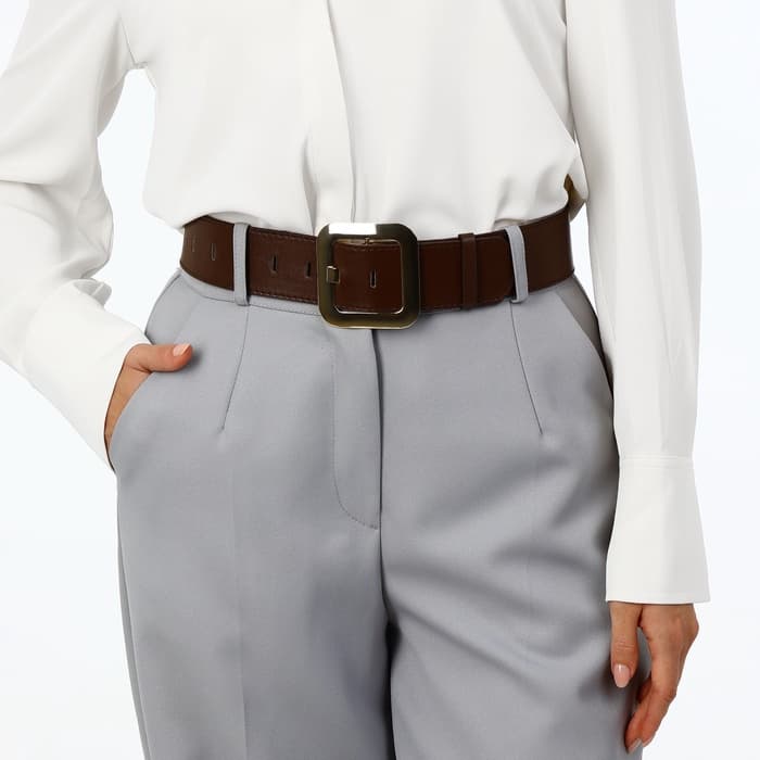 Ремень женский, 110×4.8 см, квадратная пряжка, золотистая, коричневый