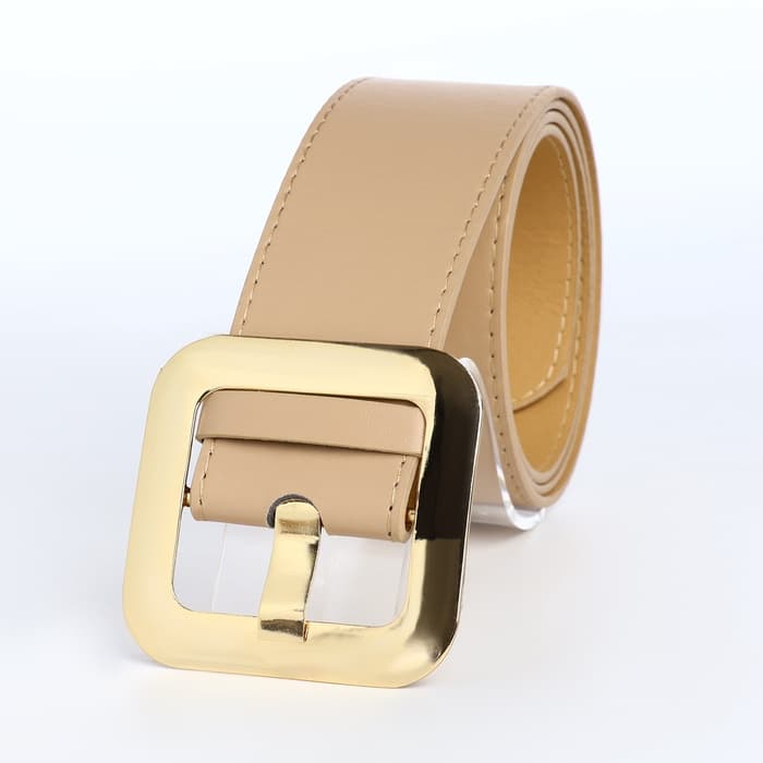Ремень женский, 110×4.8 см, квадратная пряжка, золотистая, бежевый