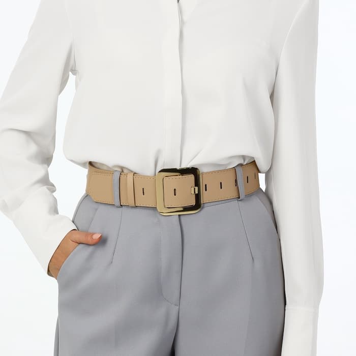 Ремень женский, 110×4.8 см, квадратная пряжка, золотистая, бежевый