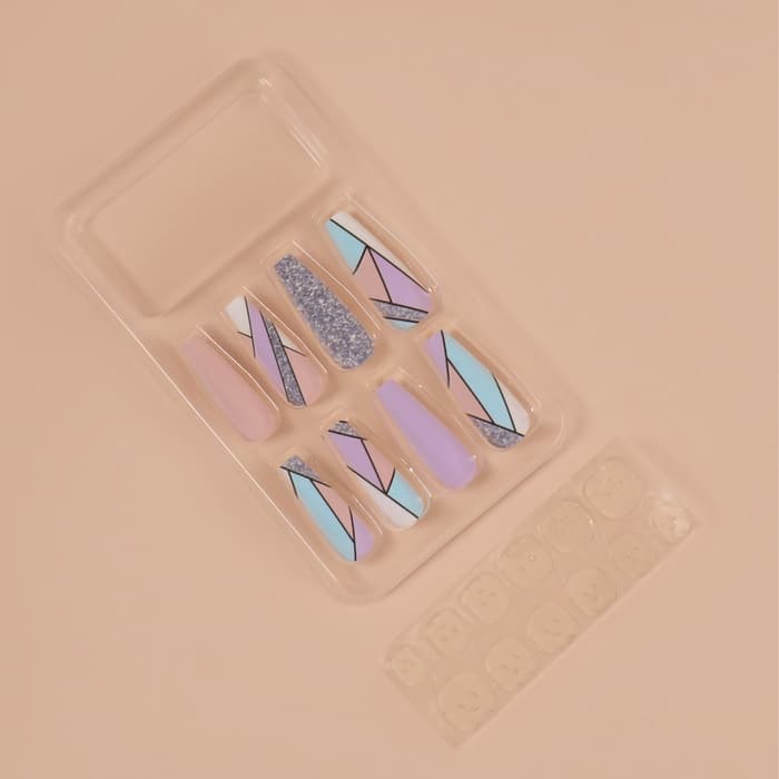 Накладные ногти «Графика», 12 шт., с клеевыми пластинами, форма балерина, разноцветные