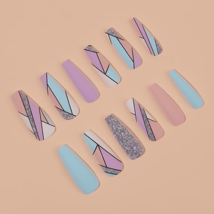 Накладные ногти «Графика», 12 шт., с клеевыми пластинами, форма балерина, разноцветные