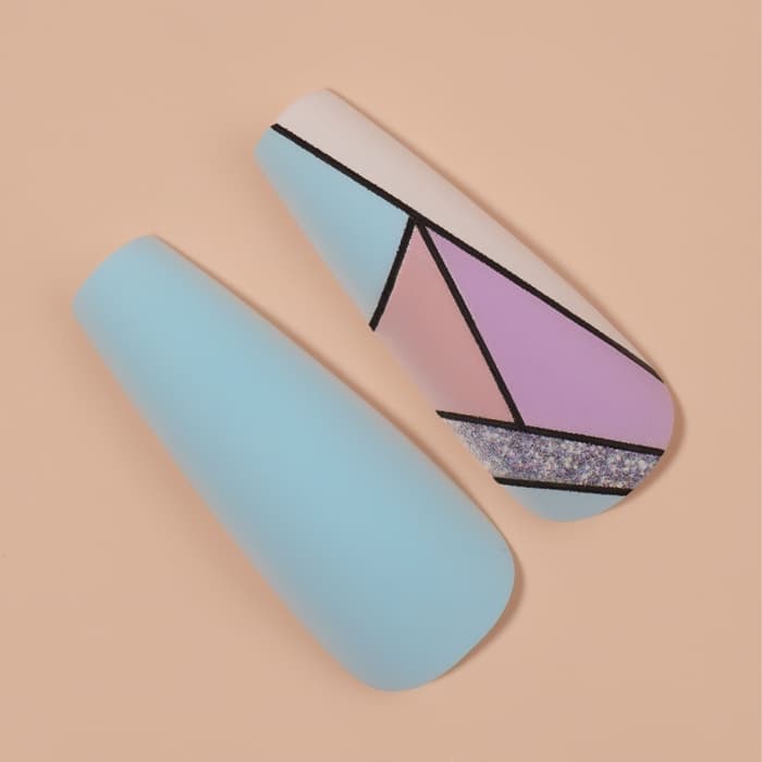 Накладные ногти «Графика», 12 шт., с клеевыми пластинами, форма балерина, разноцветные