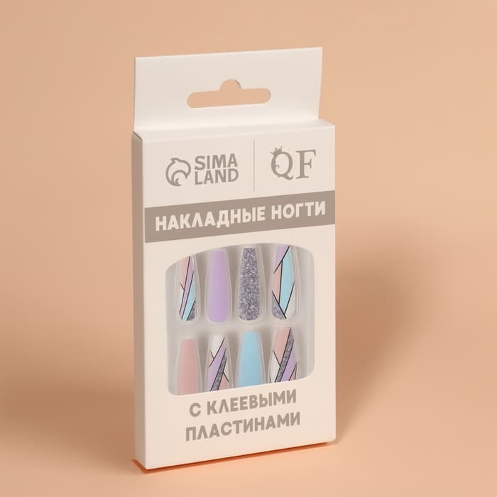 Накладные ногти «Графика», 12 шт., с клеевыми пластинами, форма балерина, разноцветные