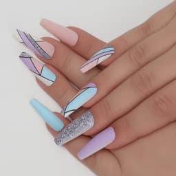 Накладные ногти «Графика», 12 шт., с клеевыми пластинами, форма балерина, разноцветные