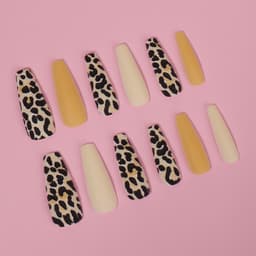 Накладные ногти «Леопард», 12 шт., с клеевыми пластинами, форма балерина, бежевые, чёрные