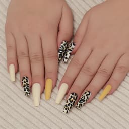 Накладные ногти «Леопард», 12 шт., с клеевыми пластинами, форма балерина, бежевые, чёрные