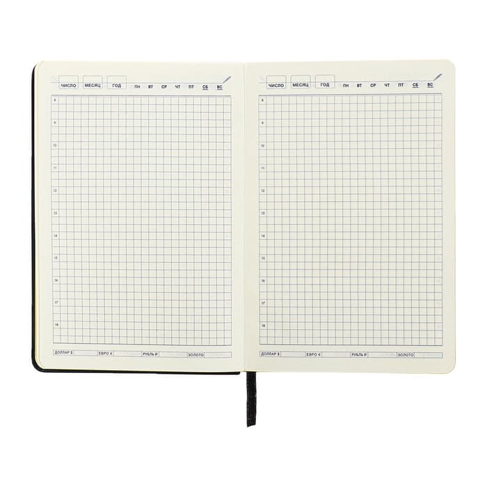 Ежедневник недатированный A5, 140 л, клетка, кожзам, на резинке, желтый срез, Черный