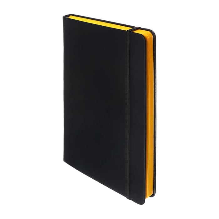 Ежедневник недатированный A5, 140 л, клетка, кожзам, на резинке, желтый срез, Черный
