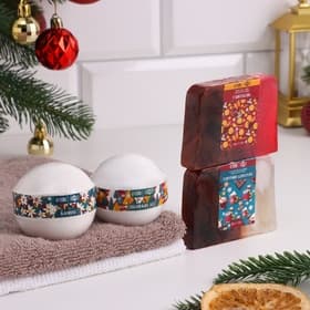 Набор 2 бомбочки «Ваниль, Хвойный лес« и 2 мыла »Глинтвейн, Горячий шоколад»