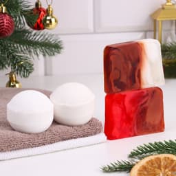 Набор 2 бомбочки «Ваниль, Хвойный лес« и 2 мыла »Глинтвейн, Горячий шоколад»