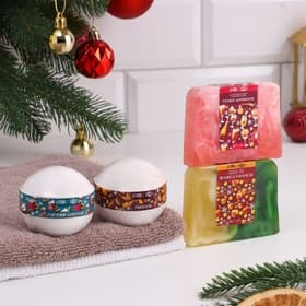 Набор 2 бомбочки «Миндаль, Горячий шоколад« и 2 мыла »Розовое шампанское, Яблоко в карамели»