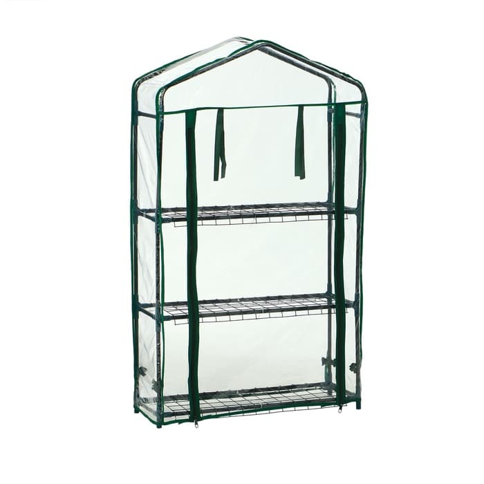 Парник-стеллаж, 3 полки, 110×22×65 см, металлический каркас d=12 мм, чехол плёнка 80 мкм, Greengo