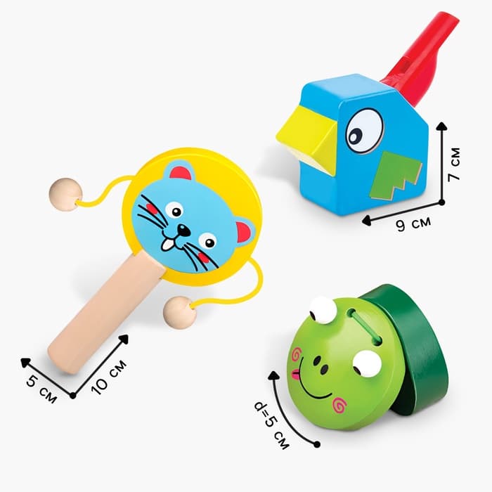 Подарочный набор музыкальных инструментов Лесная мастерская «Свистулька, кастаньета, колотушка»