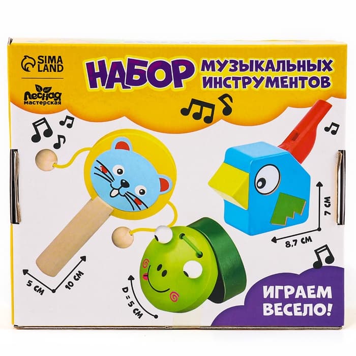 Подарочный набор музыкальных инструментов Лесная мастерская «Свистулька, кастаньета, колотушка»