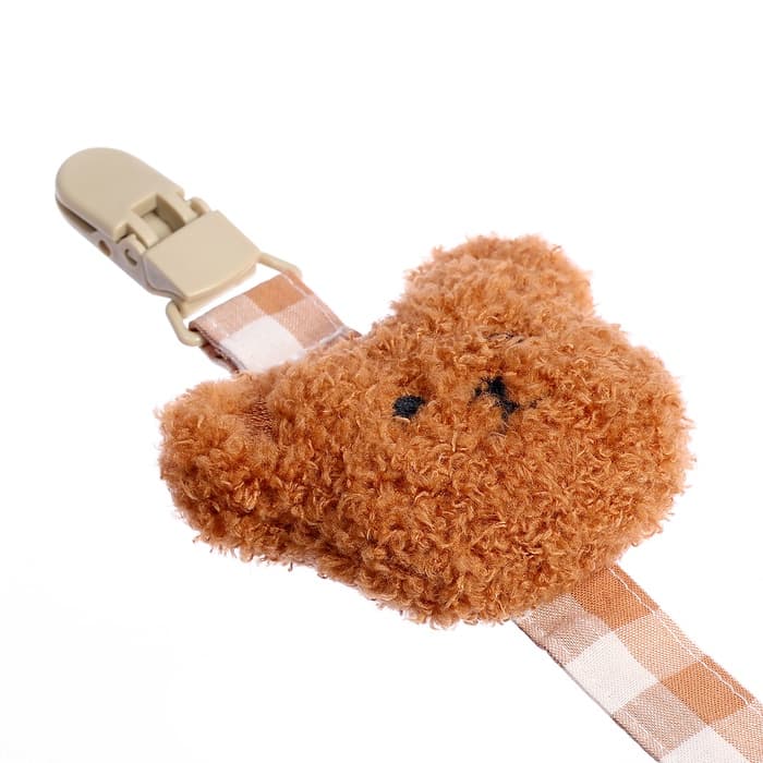 Пустышка с держателем «Мишка», набор в контейнере, коричневый