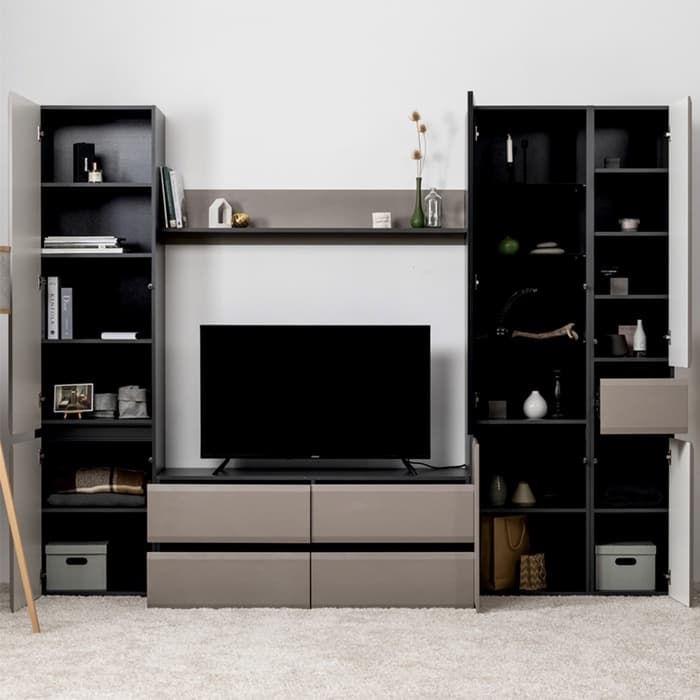 Гостиная «МОБИ. Сидней» комплект из 5 модулей, 2649×413×2052 мм, цвет антрацит/веллюто капучино