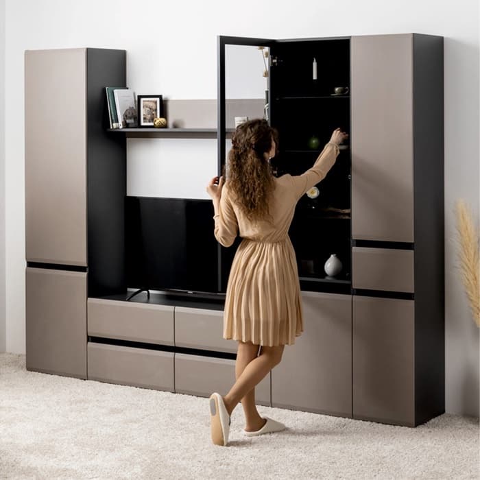 Гостиная «МОБИ. Сидней» комплект из 5 модулей, 2649×413×2052 мм, цвет антрацит/веллюто капучино