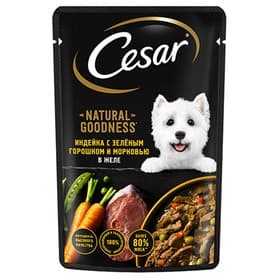Влажный корм Cesar для собак, индейка, горох, морковь, в желе пауч, 80 г