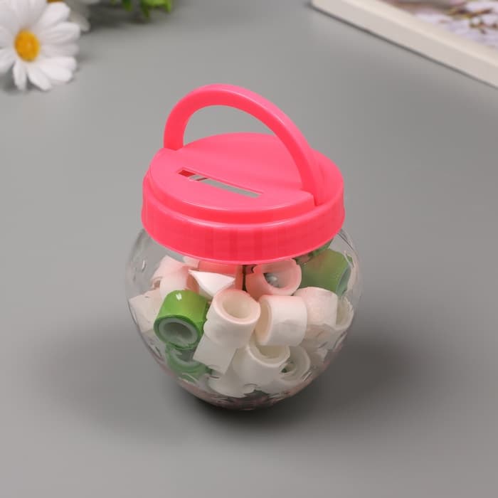 Клейкая лента пластик в банке «Белый и зелёный», набор 40 шт., 1.2 см, дл. 0.9 м, 7×7×9 см