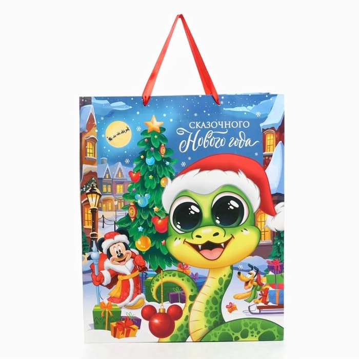 Пакет подарочный новогодний «Счастливого Нового года» 40×49×19 см, упаковка, Микки Маус