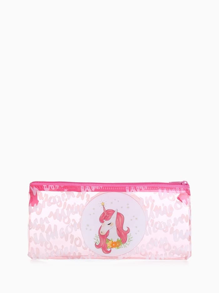 Косметичка-пенал на молнии, плоская, с ярким принтом, розовая