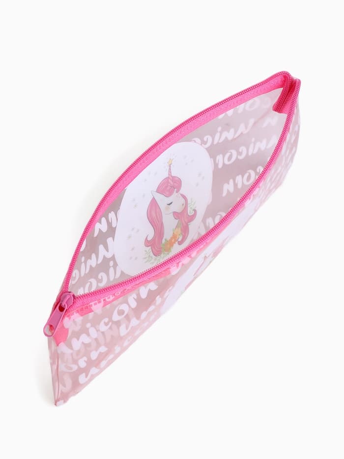 Косметичка-пенал на молнии, плоская, с ярким принтом, розовая