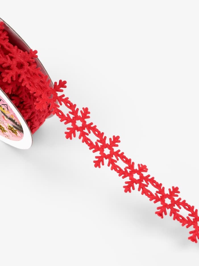 Лента декоративная фигурная «Снежинки», 25 мм, 9±0.5 м, красная