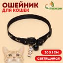 Ошейник для кошек «Рыбёшка», 30×1 см, светящийся, с бубенчиком и подвесом, полиэстер, чёрный