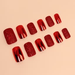 Накладные ногти, 12 шт., с клеевыми пластинами, форма мягкий квадрат, с блёстками, красные