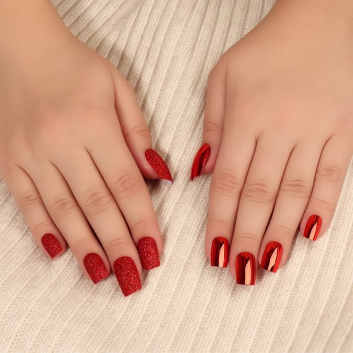 Накладные ногти, 12 шт., с клеевыми пластинами, форма мягкий квадрат, с блёстками, красные