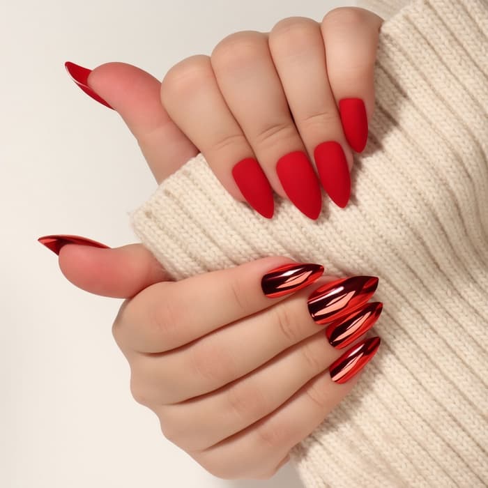 Накладные ногти, 12 шт., с клеевыми пластинами, форма миндаль, красные