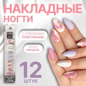 Накладные ногти «Пятнышки», 12 шт., с клеевыми пластинами, форма миндаль, разноцветные
