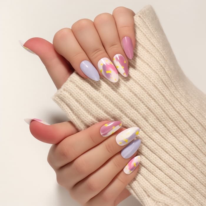 Накладные ногти «Пятнышки», 12 шт., с клеевыми пластинами, форма миндаль, разноцветные