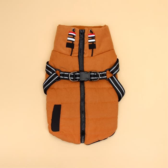 Куртка для собак со шлейкой, размер S (ДС 25, ОГ 35, ОШ 25 см), горчичная