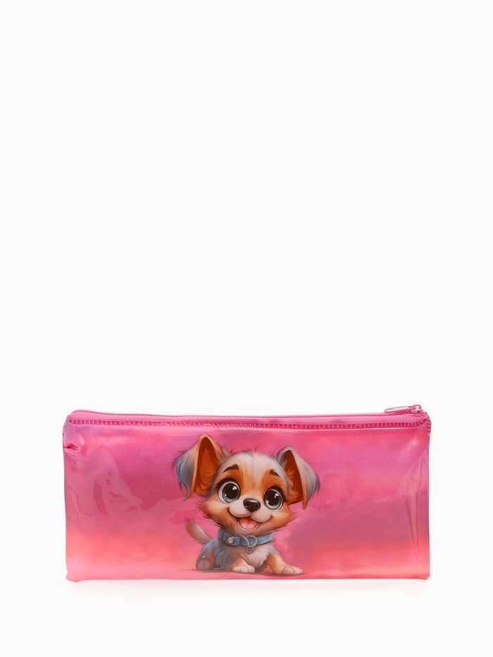 Косметичка-пенал на молнии, среднего размера, с рисунком, розовая