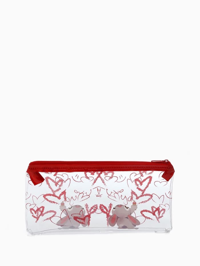 Косметичка-пенал на молнии, с ярким принтом, красная