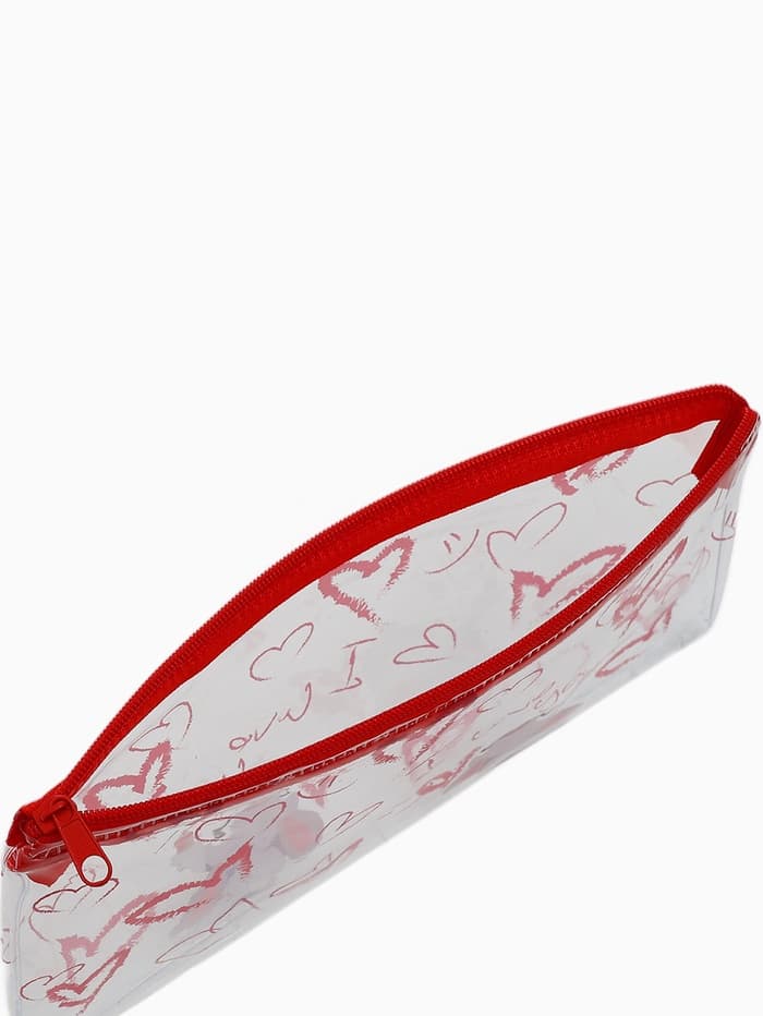 Косметичка-пенал на молнии, с ярким принтом, красная