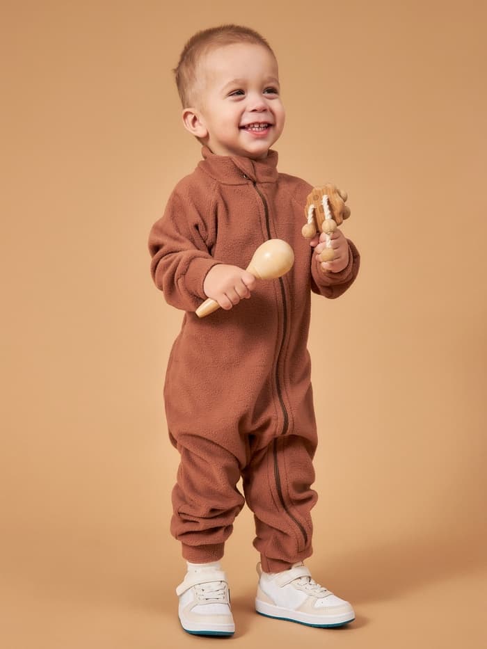 Комбинезон детский флисовый, коричневый, рост 104-110 см