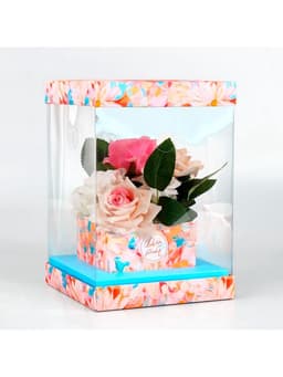 Коробка для цветов с вазой и пластиковыми окнами складная «Весенние цветы», 16×23×16 см