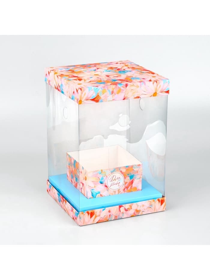 Коробка для цветов с вазой и пластиковыми окнами складная «Весенние цветы», 16×23×16 см