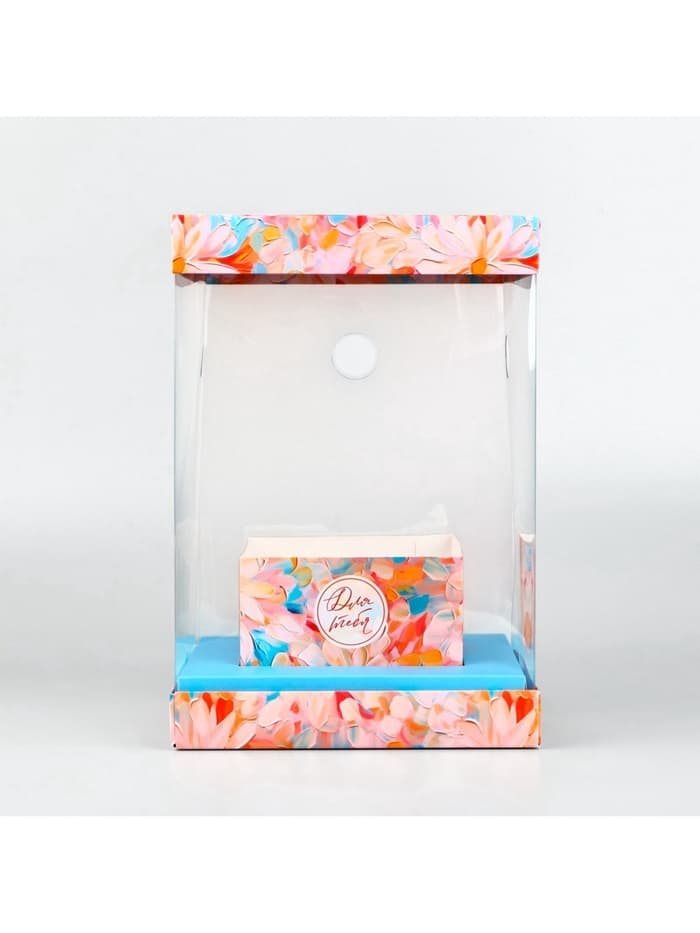 Коробка для цветов с вазой и пластиковыми окнами складная «Весенние цветы», 16×23×16 см