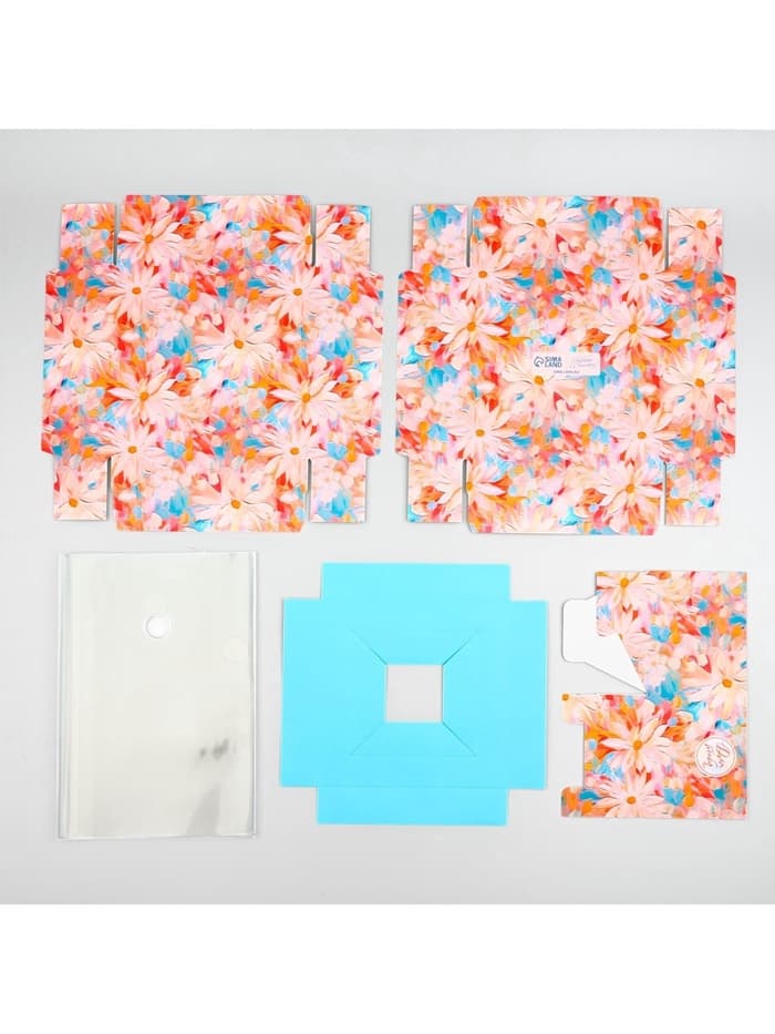 Коробка для цветов с вазой и пластиковыми окнами складная «Весенние цветы», 16×23×16 см