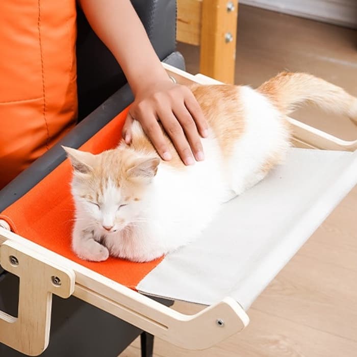 Гамак для кошки на кровать, 45×35×16 см, вес до 15 кг, бежевый, оранжевый