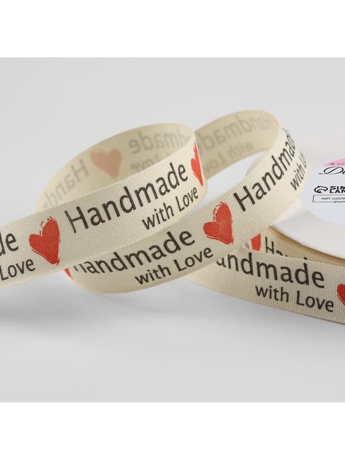 Лента хлопковая «Handmade with love», 15 мм, 23 м ± 1 м, бежевая