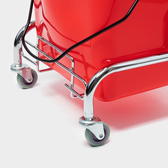 Тележка уборочная одноведерная с вертикальным отжимом и сеткой, красное ведро 25 л, хромированная рама