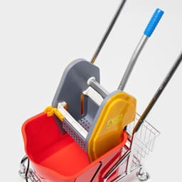 Тележка уборочная одноведерная с вертикальным отжимом и сеткой, красное ведро 25 л, хромированная рама