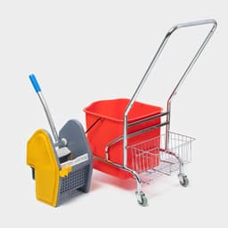 Тележка уборочная одноведерная с вертикальным отжимом и сеткой, красное ведро 25 л, хромированная рама
