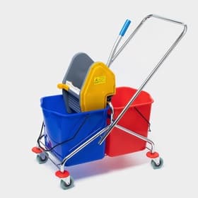 Тележка для уборки с вертикальным отжимом, два ведра по 25 л, на колёсах, хромированная рама