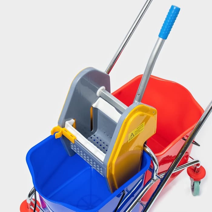 Тележка для уборки с вертикальным отжимом, два ведра по 25 л, на колёсах, хромированная рама